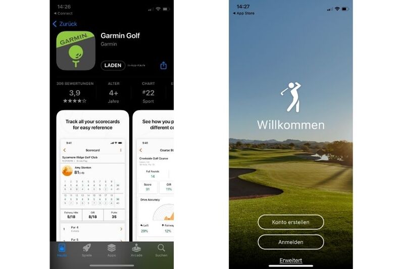 Man sieht die Golffunktionen in der Connect App.